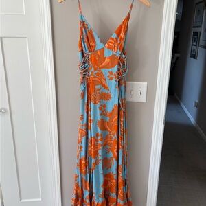 FARM Rio Vibrant Orange and Blue Maxi Dress